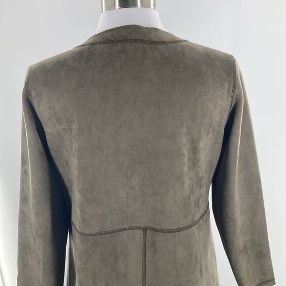 Solitaire Womens Olive Green Microsuede Open Front Jacket Coat Small New - Picture 4 of 16